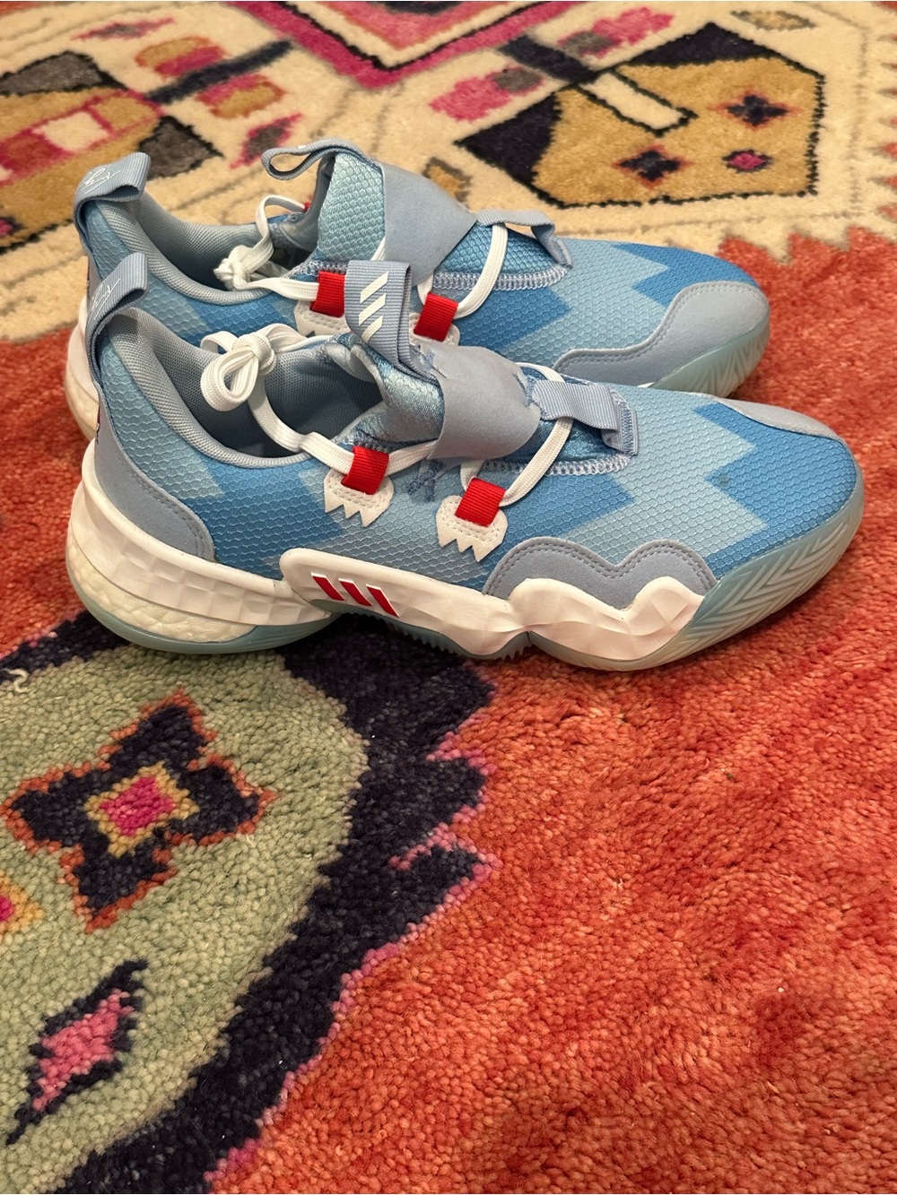 adidas Trae Young 1 Light Blue and Red Men's Athletic Shoes